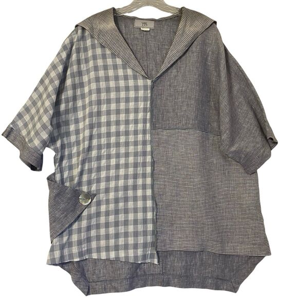 Moonlight Y&S Fashion Linen Tunic M Gray Plaid Oversized Boho Lagenlook Artsy - Picture 1 of 11